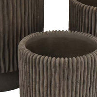 Zeri 3pc Planter Set, Ribbed Grooved Brown Terracotta, 8,10,12 Inch -BM334795