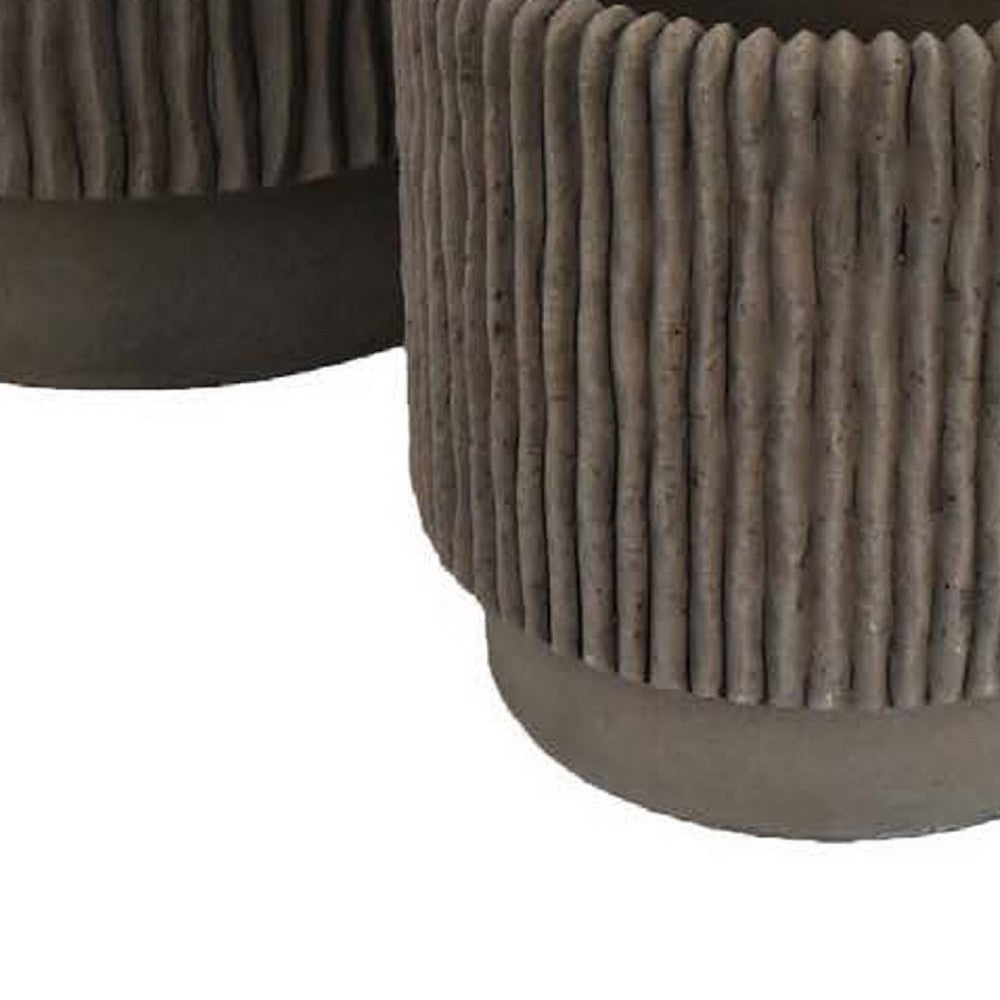 Zeri 3pc Planter Set, Ribbed Grooved Brown Terracotta, 8,10,12 Inch -BM334795