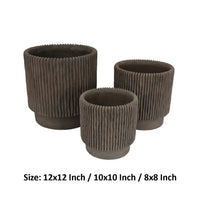 Zeri 3pc Planter Set, Ribbed Grooved Brown Terracotta, 8,10,12 Inch -BM334795