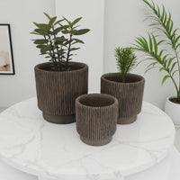 Zeri 3pc Planter Set, Ribbed Grooved Brown Terracotta, 8,10,12 Inch -BM334795