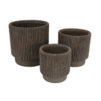 Zeri 3pc Planter Set, Ribbed Grooved Brown Terracotta, 8,10,12 Inch -BM334795