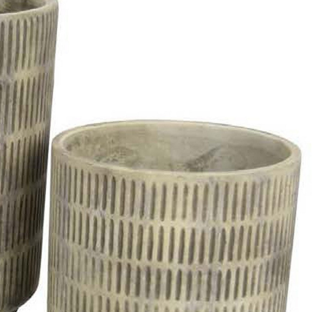 Zeri 3pc Planter Set, Ribbed Grooved Gray Terracotta, 8,10,12 Inch -BM334796