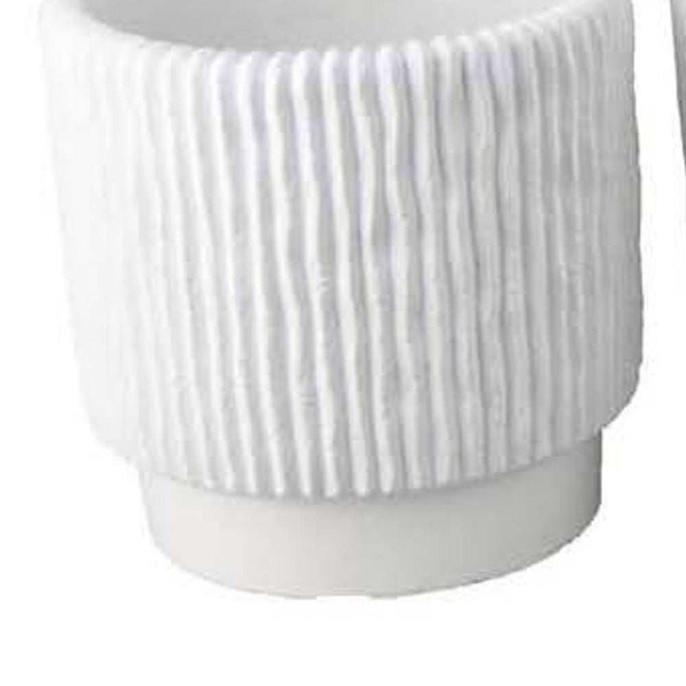 Zeri 3pc Planter Set, Ribbed Grooved White Terracotta, 8,10,12 Inch -BM334797
