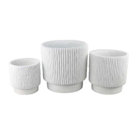 Zeri 3pc Planter Set, Ribbed Grooved White Terracotta, 8,10,12 Inch -BM334797