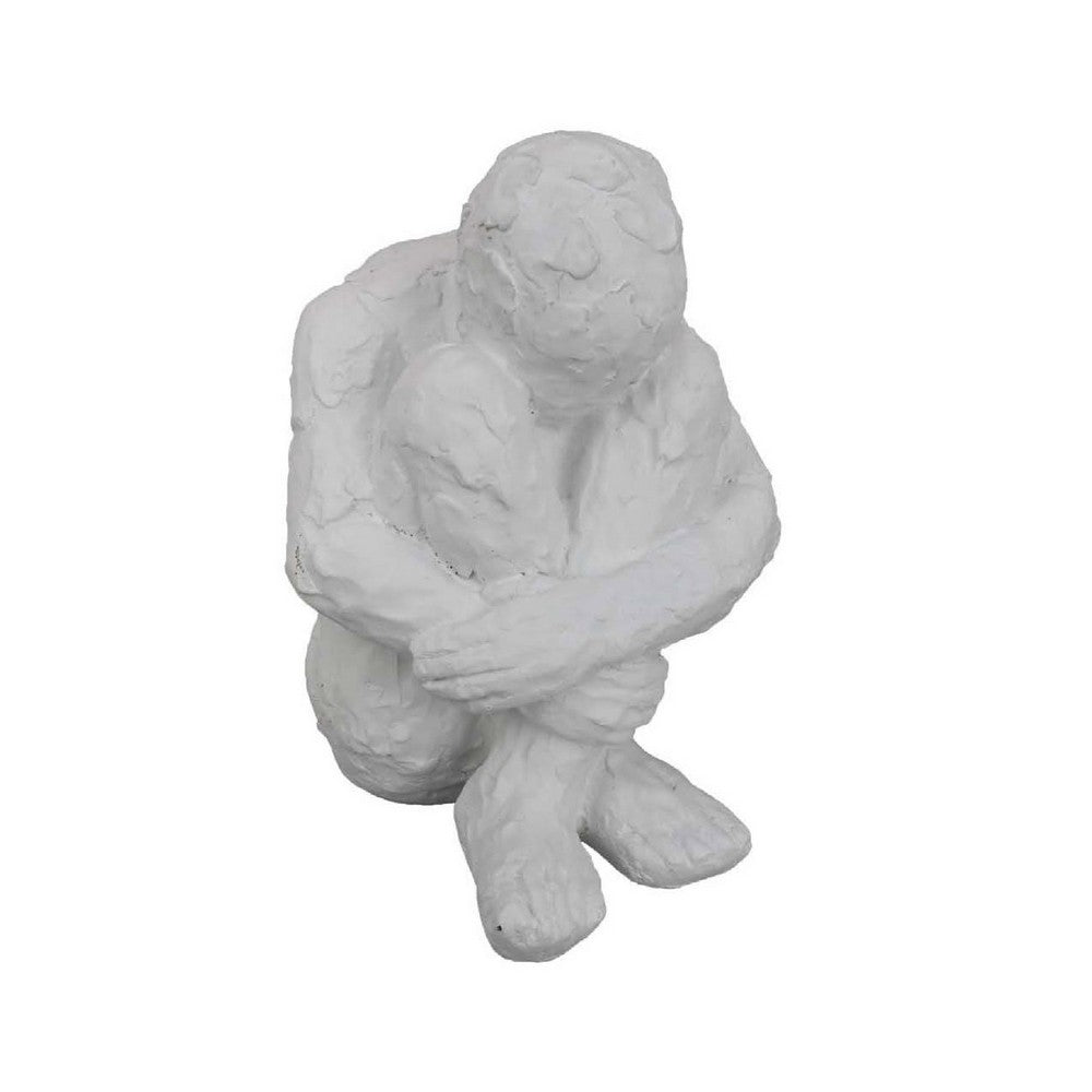 Roy Abstract Contemplative Man Figurine, White Resin Art 15 Inch -BM334798