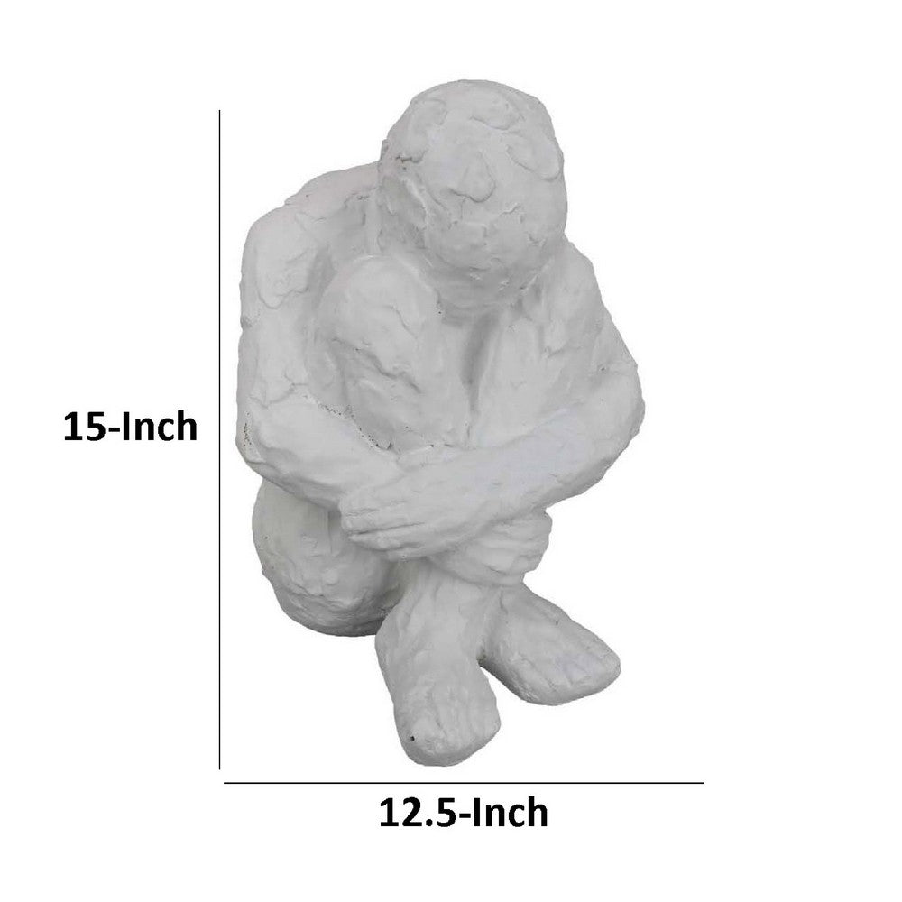 Roy Abstract Contemplative Man Figurine, White Resin Art 15 Inch -BM334798