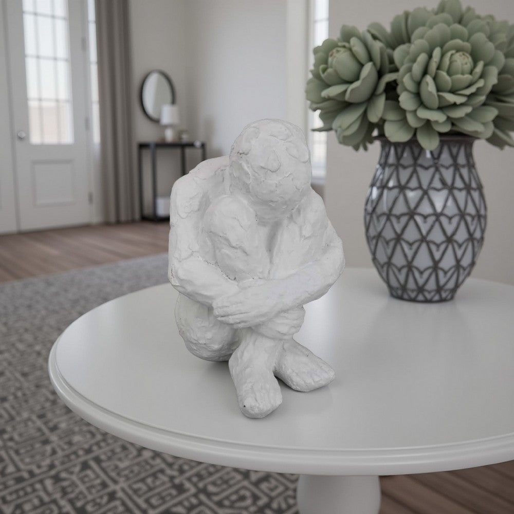 Roy Abstract Contemplative Man Figurine, White Resin Art 15 Inch -BM334798