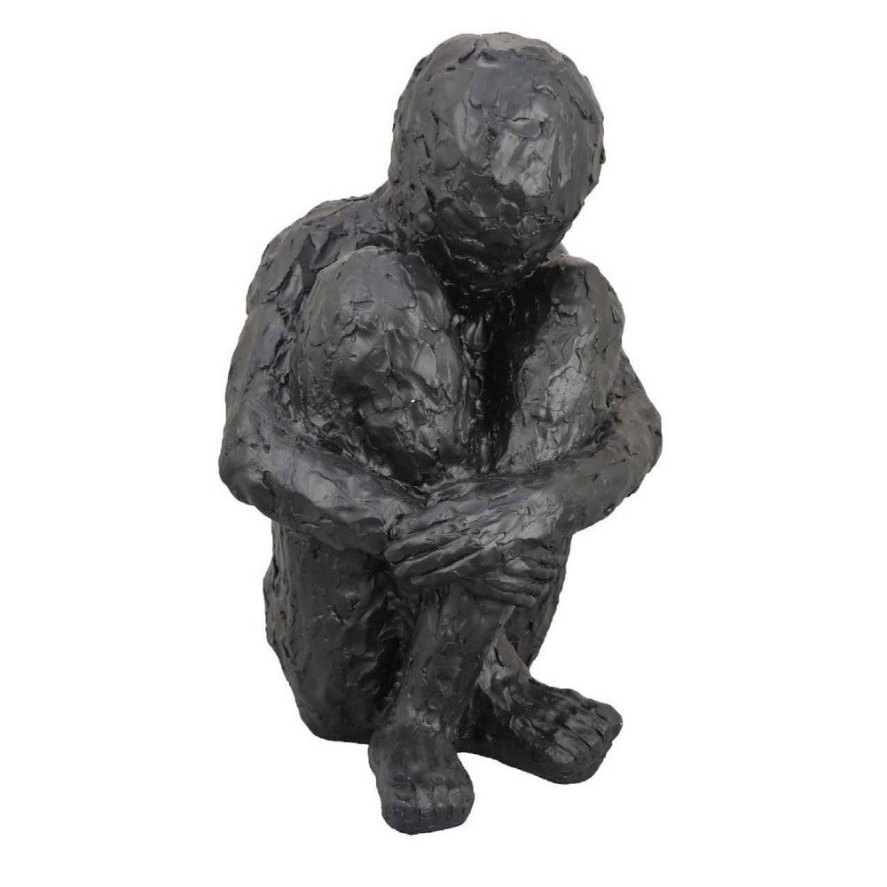 Roy Abstract Contemplative Man Figurine, Black Resin Art, 27 Inch -BM334801
