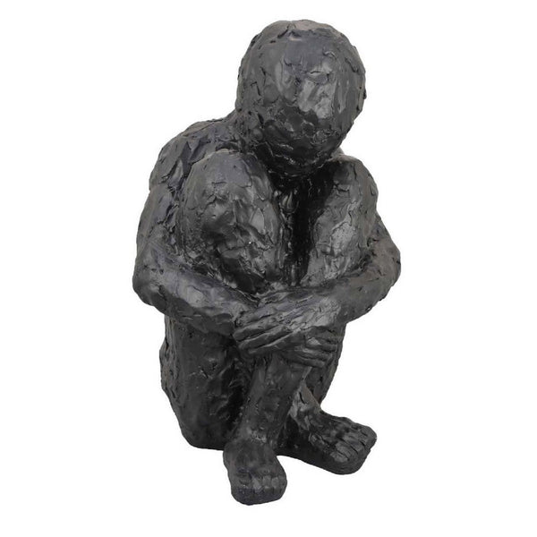 Roy Abstract Contemplative Man Figurine, Black Resin Art, 27 Inch -BM334801