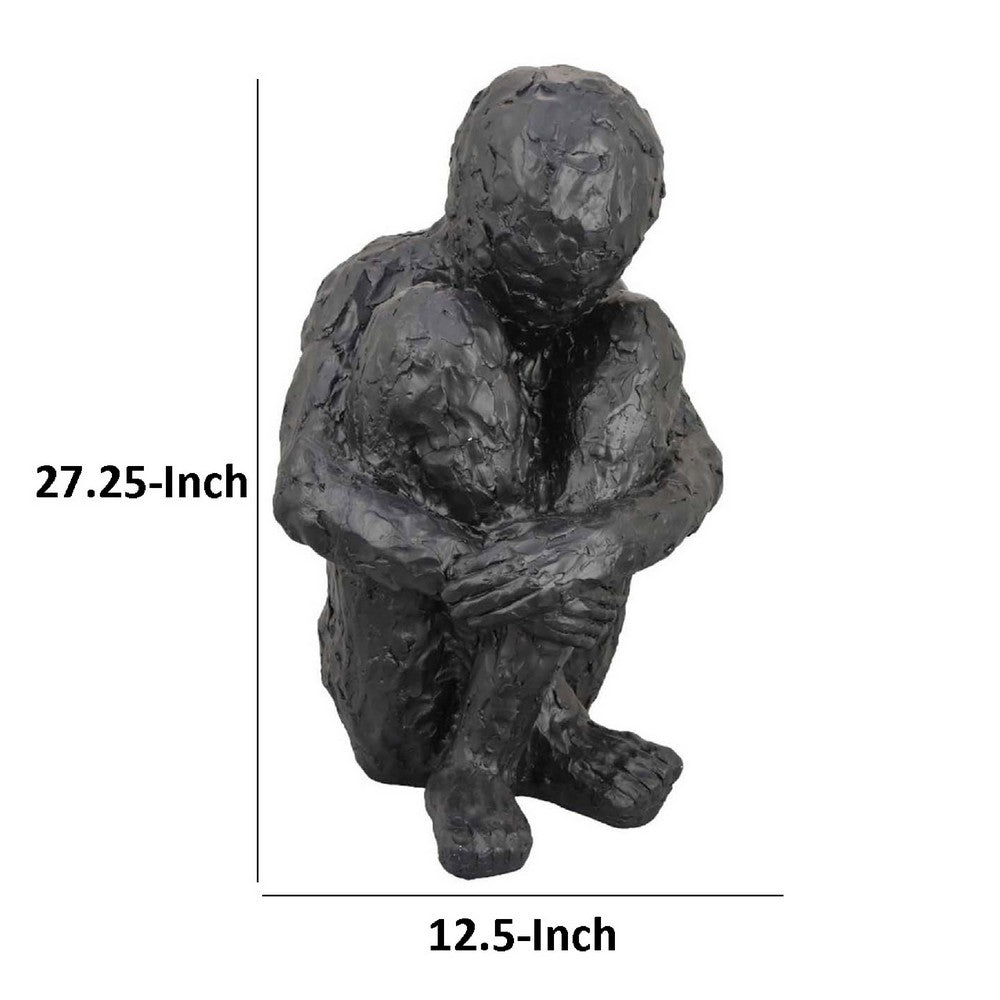 Roy Abstract Contemplative Man Figurine, Black Resin Art, 27 Inch -BM334801
