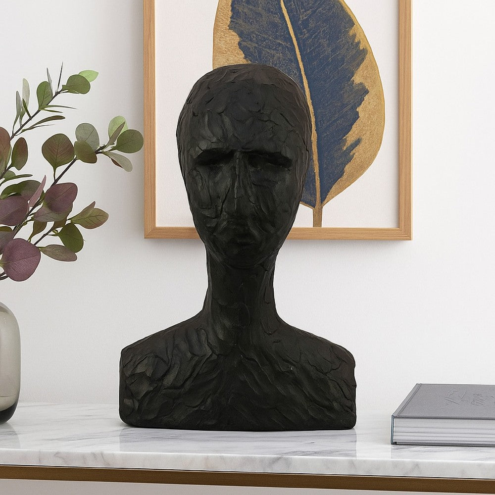 Nyk Abstract Bust Figurine, 94 Inch, Human Head Design, Black Resin -BM334805