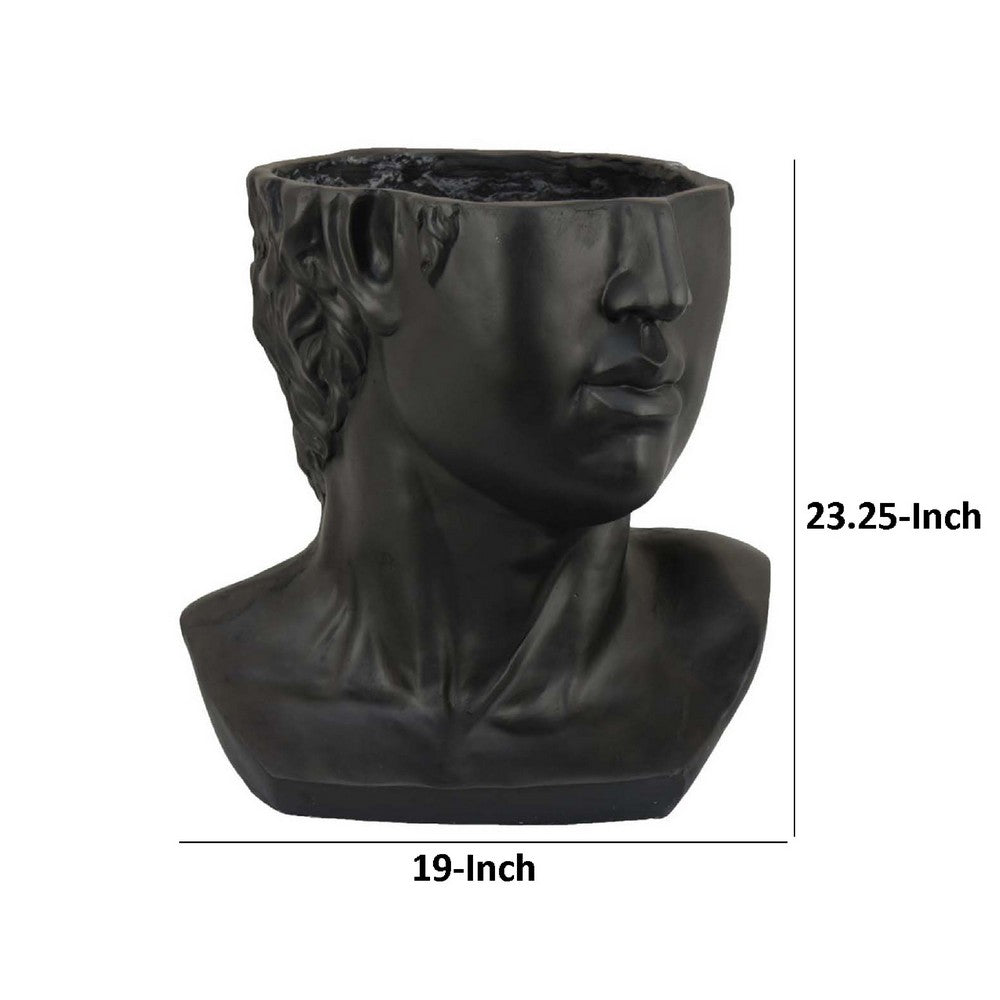 Kylz Decor Head Garden Planter, 23 Inch, Wide Open Top, Black Resin -BM334806
