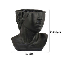 Kylz Decor Head Garden Planter, 23 Inch, Wide Open Top, Black Resin -BM334806