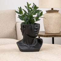 Kylz Decor Head Garden Planter, 23 Inch, Wide Open Top, Black Resin -BM334806