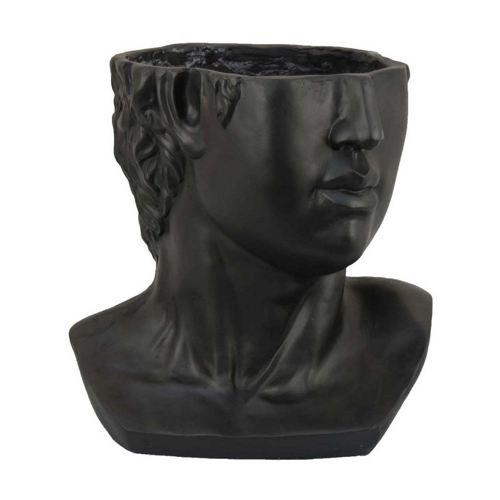 Kylz Decor Head Garden Planter, 23 Inch, Wide Open Top, Black Resin -BM334806