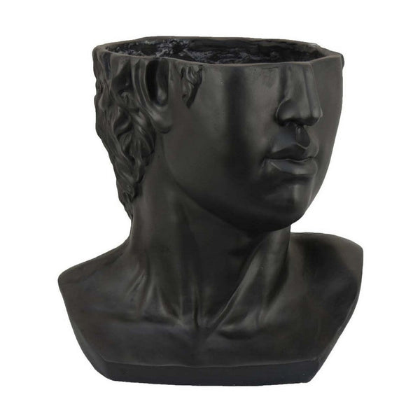 Kylz Decor Head Garden Planter, 23 Inch, Wide Open Top, Black Resin -BM334806