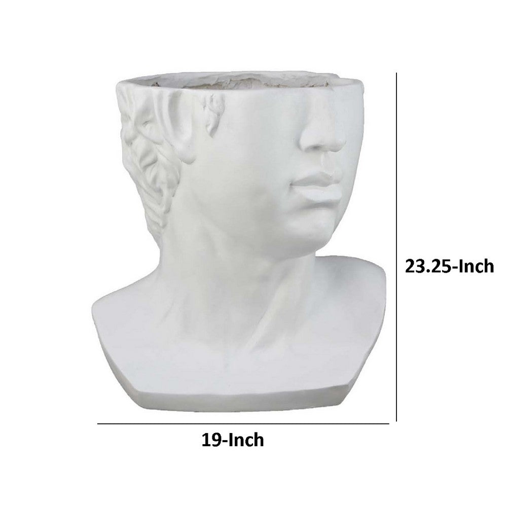 Kylz Decor Head Garden Planter, 23 Inch, Wide Open Top, White Resin -BM334807