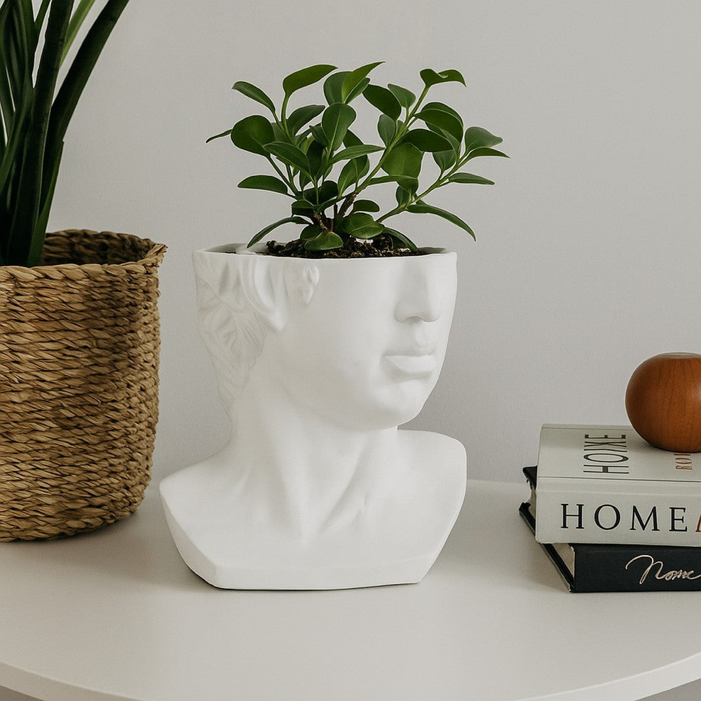 Kylz Decor Head Garden Planter, 23 Inch, Wide Open Top, White Resin -BM334807