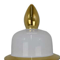 Risy Covered Jar, 34 Inch, Gold Finial, White Curved Ceramic Base -BM334808