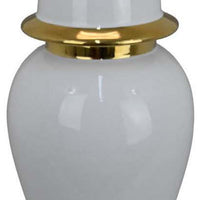 Risy Covered Jar, 17 Inch, Gold Finial, White Curved Ceramic Base -BM334810