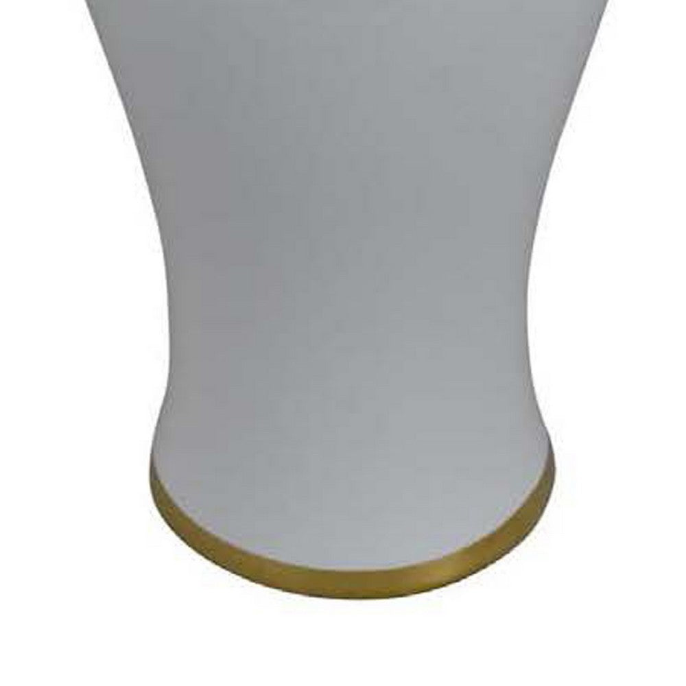 Risy Covered Jar, 17 Inch, Gold Finial, White Curved Ceramic Base -BM334810