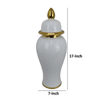 Risy Covered Jar, 17 Inch, Gold Finial, White Curved Ceramic Base -BM334810