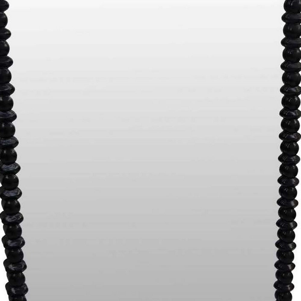 Perz Wall Mirror, 42 Inch, Square Frame, Black Beaded Wood Frame -BM334811