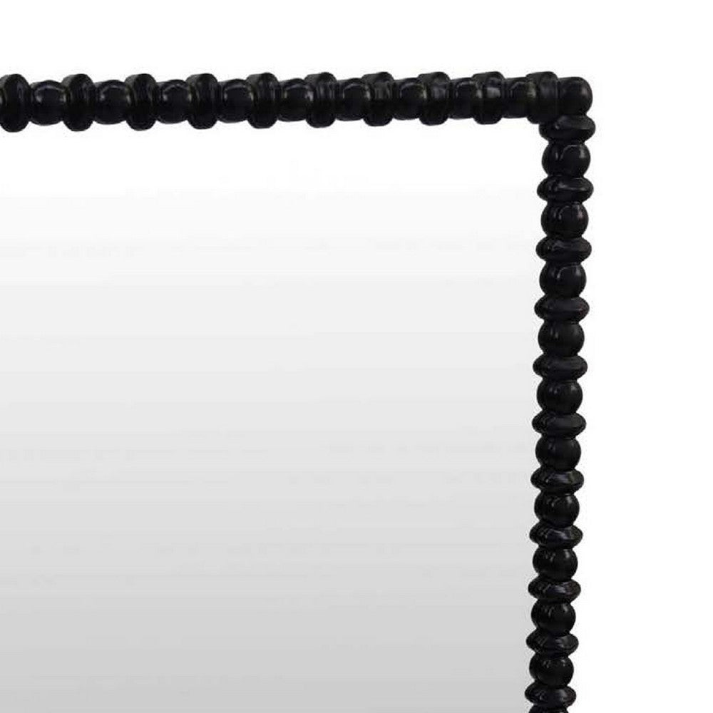 Perz Wall Mirror, 42 Inch, Square Frame, Black Beaded Wood Frame -BM334811