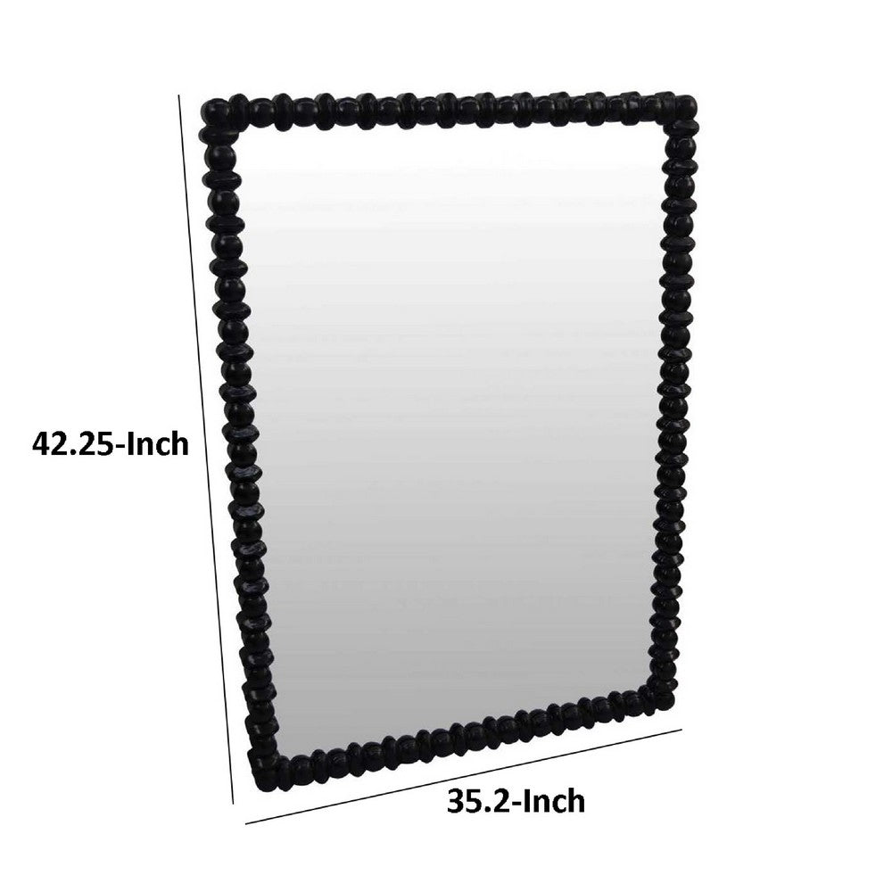 Perz Wall Mirror, 42 Inch, Square Frame, Black Beaded Wood Frame -BM334811