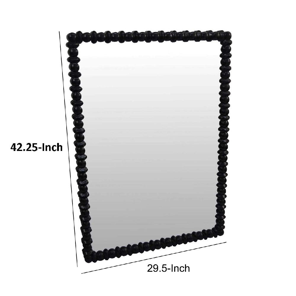 Perz Wall Mirror, 42 Inch, Square Frame, Black Beaded Wood Frame -BM334811