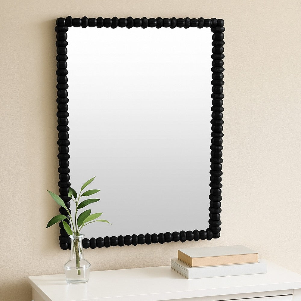Perz Wall Mirror, 42 Inch, Square Frame, Black Beaded Wood Frame -BM334811