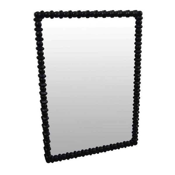 Perz Wall Mirror, 42 Inch, Square Frame, Black Beaded Wood Frame -BM334811