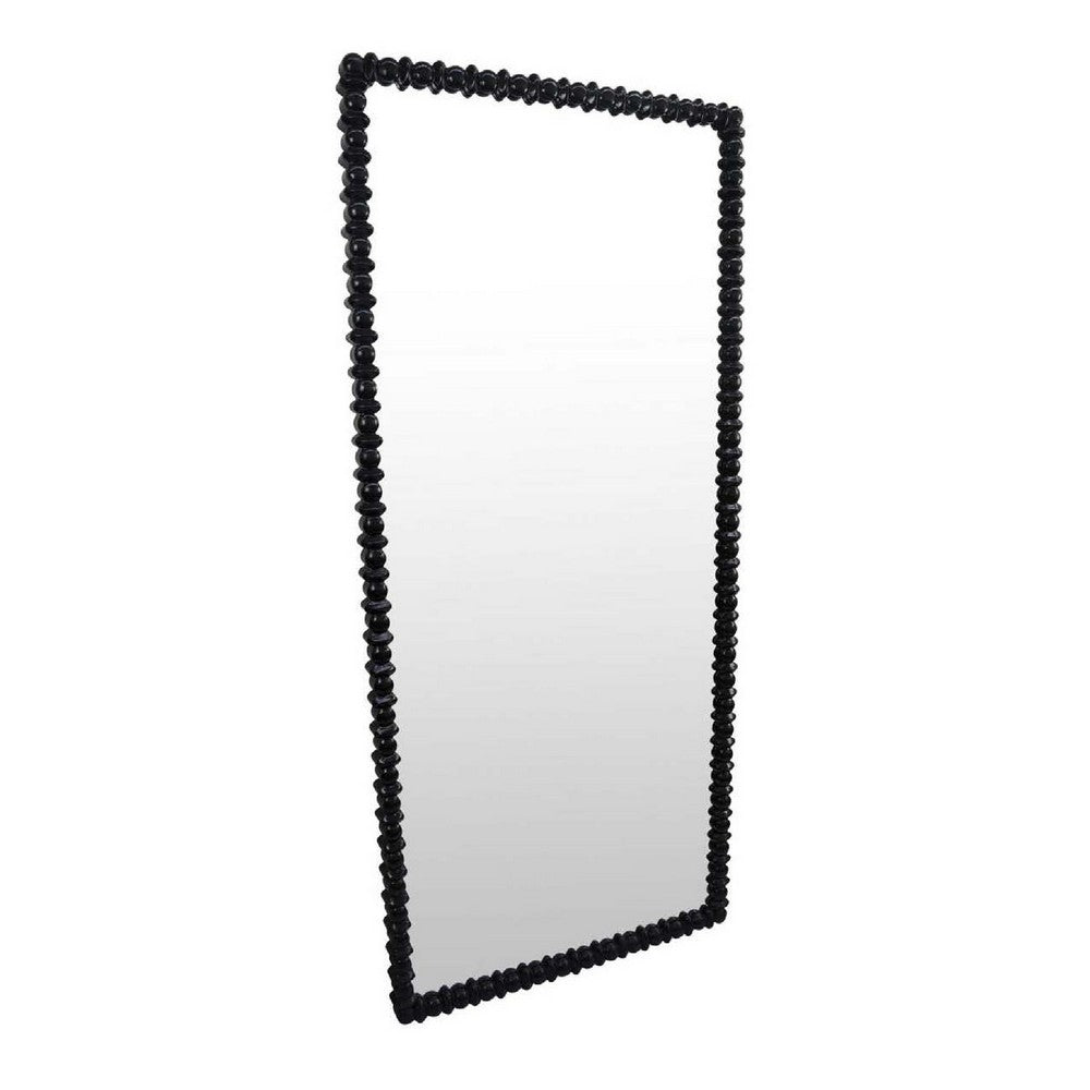 Perz Floor Mirror, 72 Inch, Rectangular Shaped Black Beaded Wood Frame -BM334812
