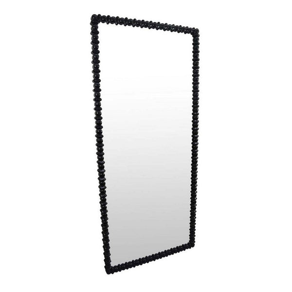 Perz Floor Mirror, 72 Inch, Rectangular Shaped Black Beaded Wood Frame -BM334812
