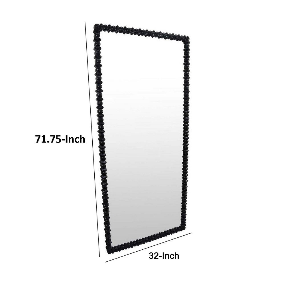 Perz Floor Mirror, 72 Inch, Rectangular Shaped Black Beaded Wood Frame -BM334812