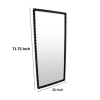 Perz Floor Mirror, 72 Inch, Rectangular Shaped Black Beaded Wood Frame -BM334812