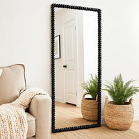 Perz Floor Mirror, 72 Inch, Rectangular Shaped Black Beaded Wood Frame -BM334812