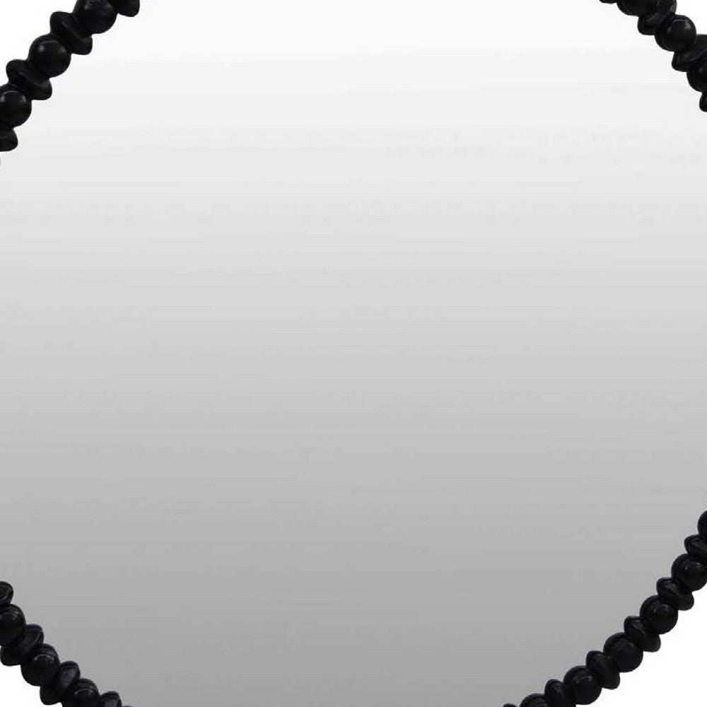 Perz Wall Mirror, 36 Inch Round with Black Beaded Wood Frame -BM334813