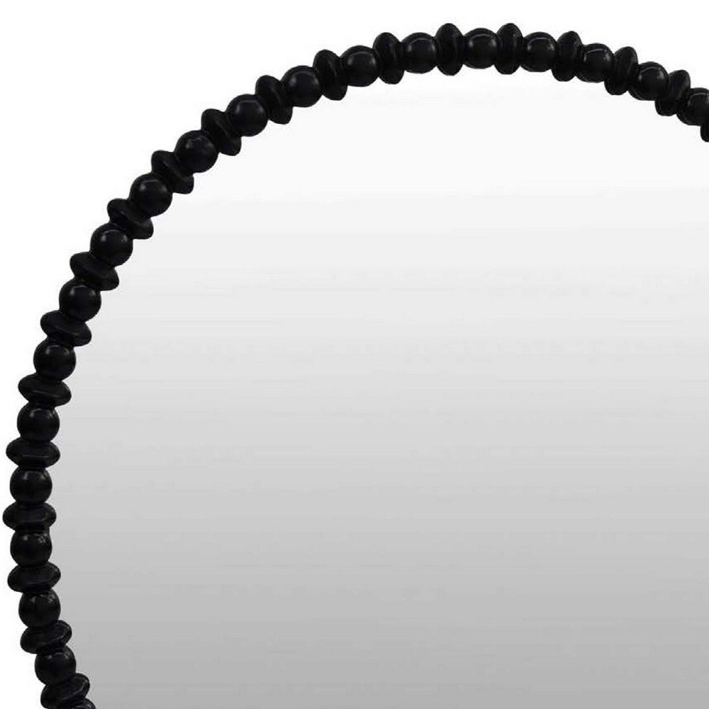 Perz Wall Mirror, 36 Inch Round with Black Beaded Wood Frame -BM334813