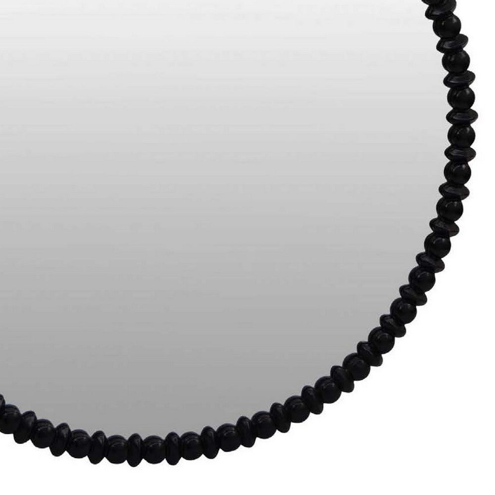 Perz Wall Mirror, 36 Inch Round with Black Beaded Wood Frame -BM334813