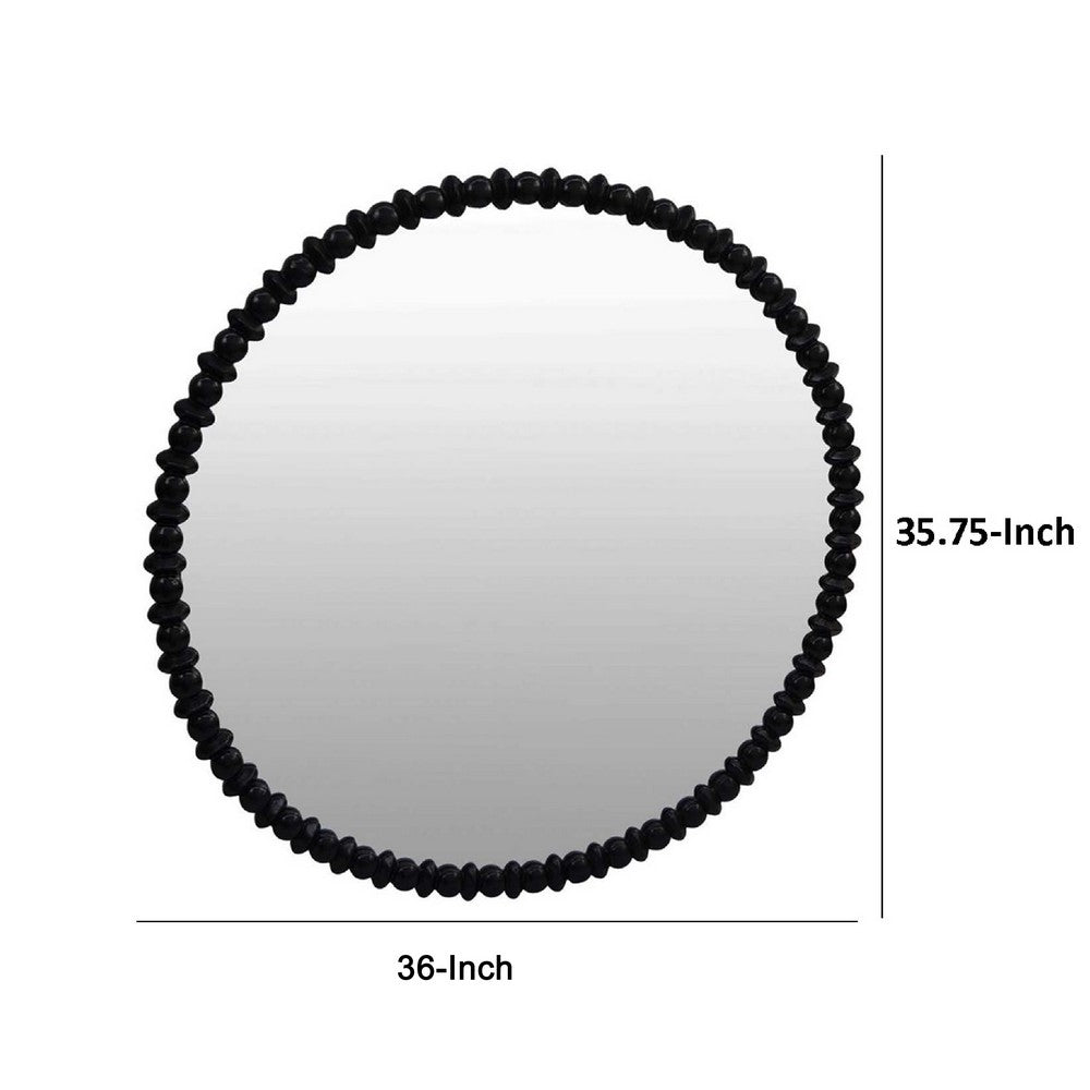 Perz Wall Mirror, 36 Inch Round with Black Beaded Wood Frame -BM334813