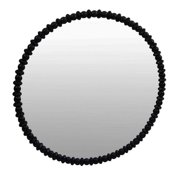 Perz Wall Mirror, 36 Inch Round with Black Beaded Wood Frame -BM334813