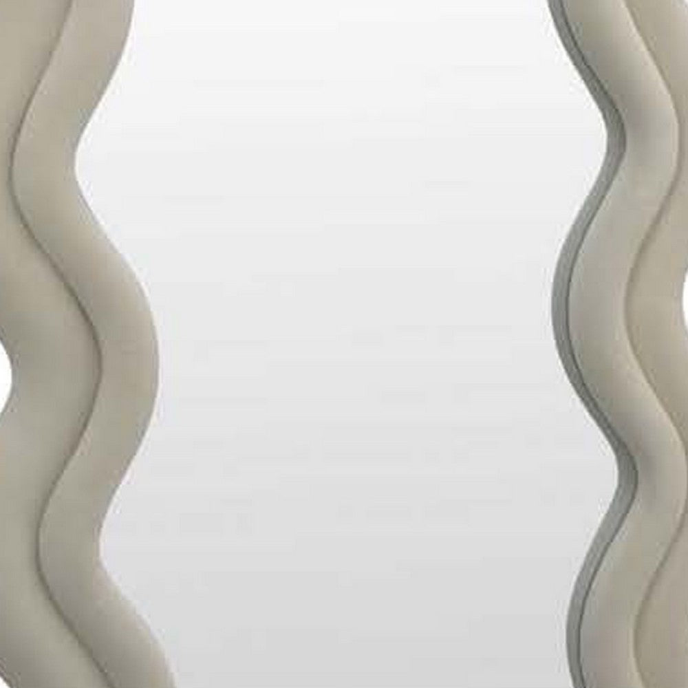 Izy Floor Mirror, 63 Inch, Light Beige Wavy Abstract Frame, Wood -BM334814