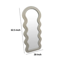 Izy Floor Mirror, 63 Inch, Light Beige Wavy Abstract Frame, Wood -BM334814