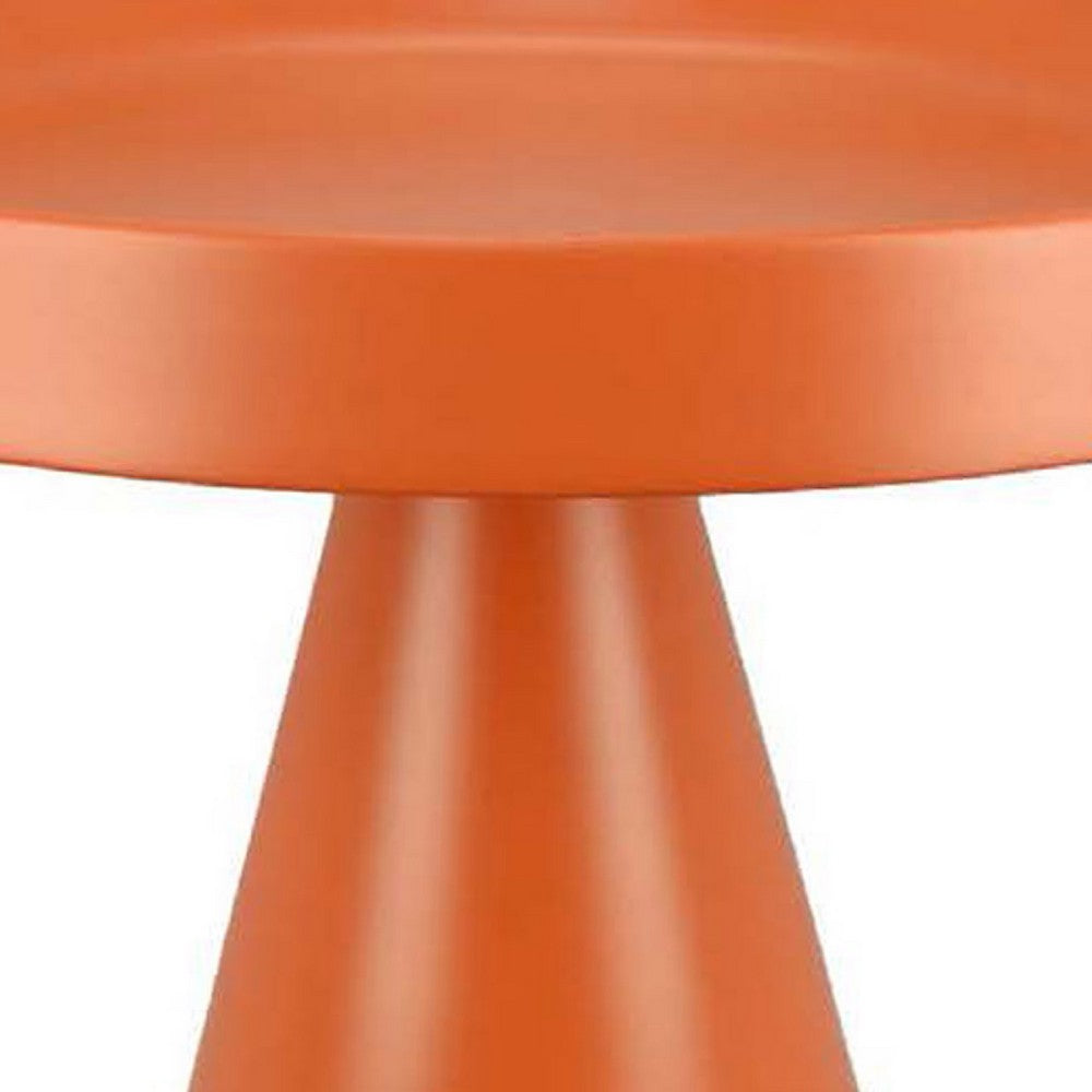 Plant Stand Table, 19 Inch Round Top Cone Pedestal Base, Orange Metal -BM334817