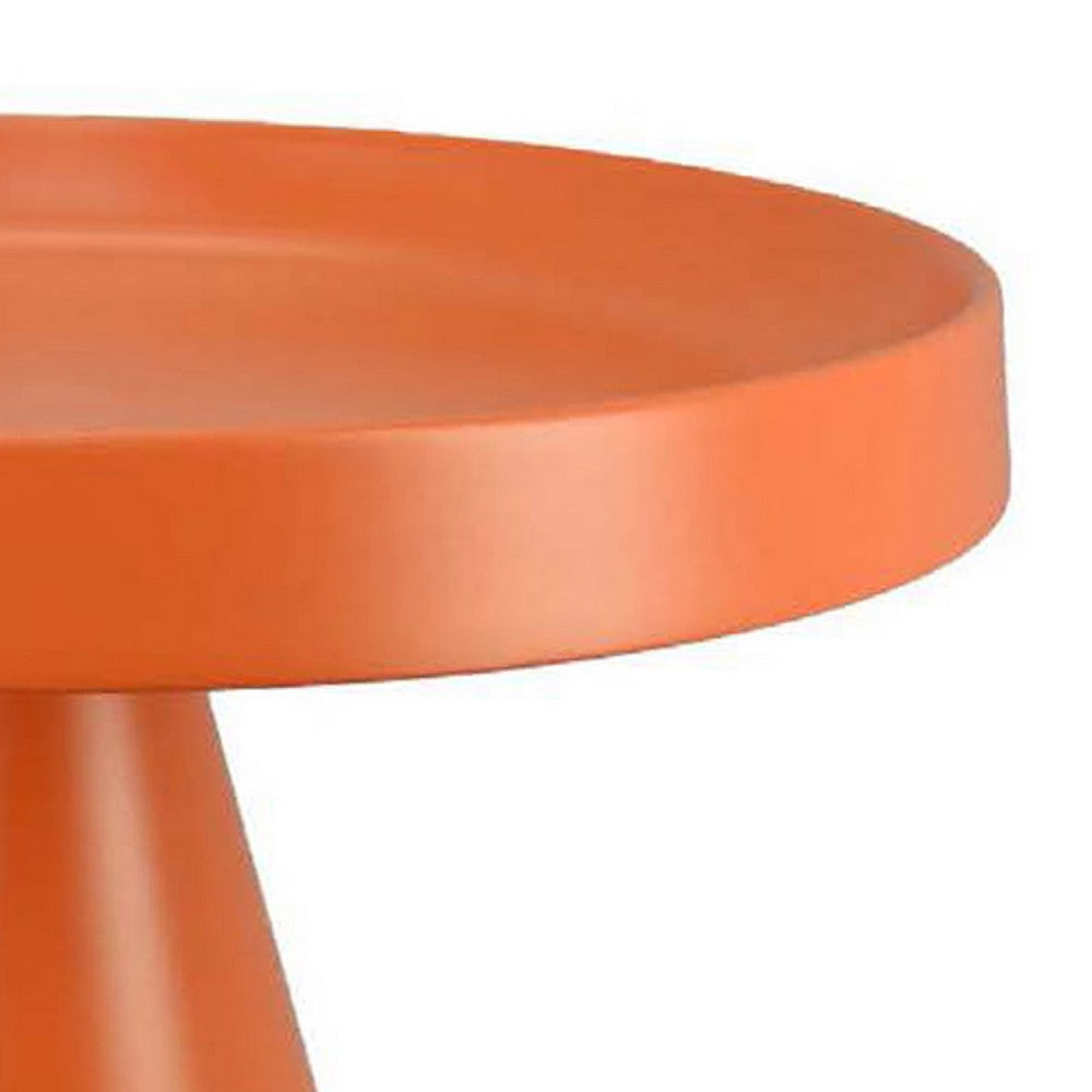 Plant Stand Table, 19 Inch Round Top Cone Pedestal Base, Orange Metal -BM334817
