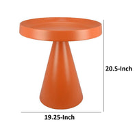Plant Stand Table, 19 Inch Round Top Cone Pedestal Base, Orange Metal -BM334817