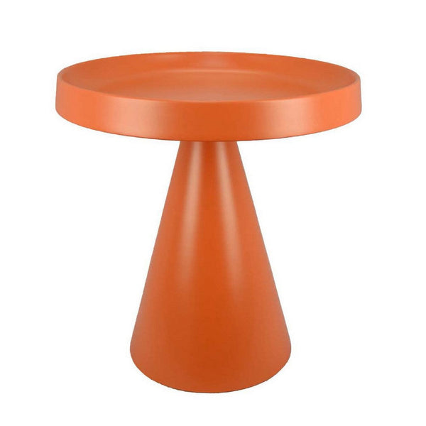 Plant Stand Table, 19 Inch Round Top Cone Pedestal Base, Orange Metal -BM334817
