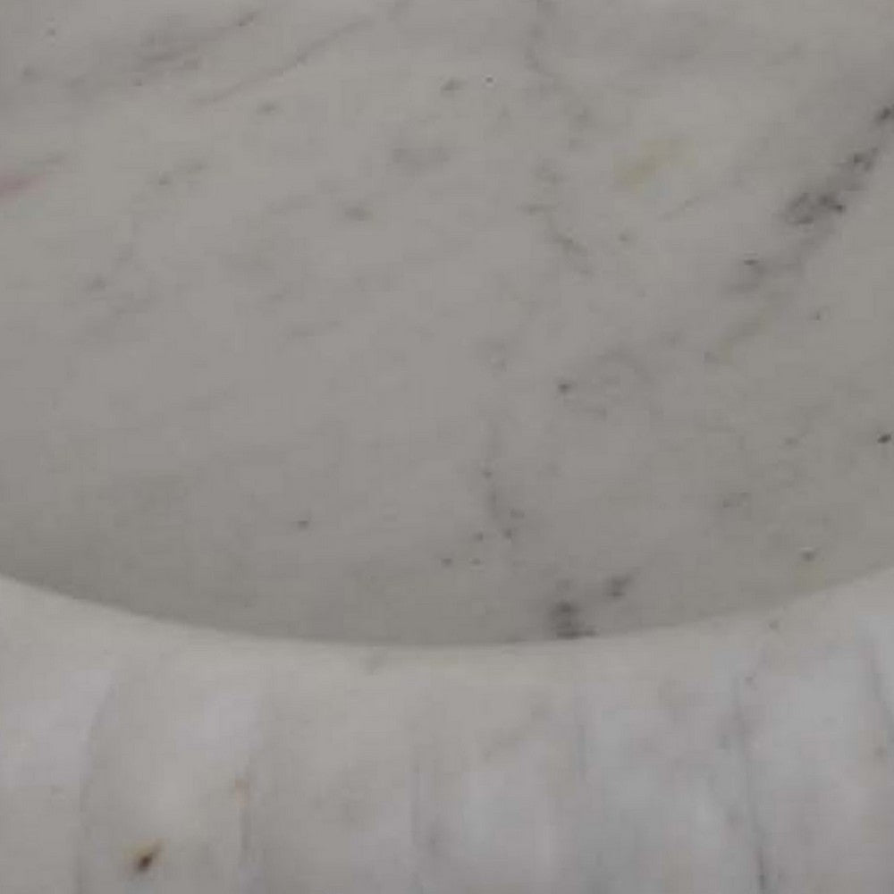 Modern Decorative Bowl, 14 Inch Textured Tray Edge, White Marble -BM334818
