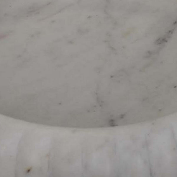 Modern Decorative Bowl, 14 Inch Textured Tray Edge, White Marble -BM334818